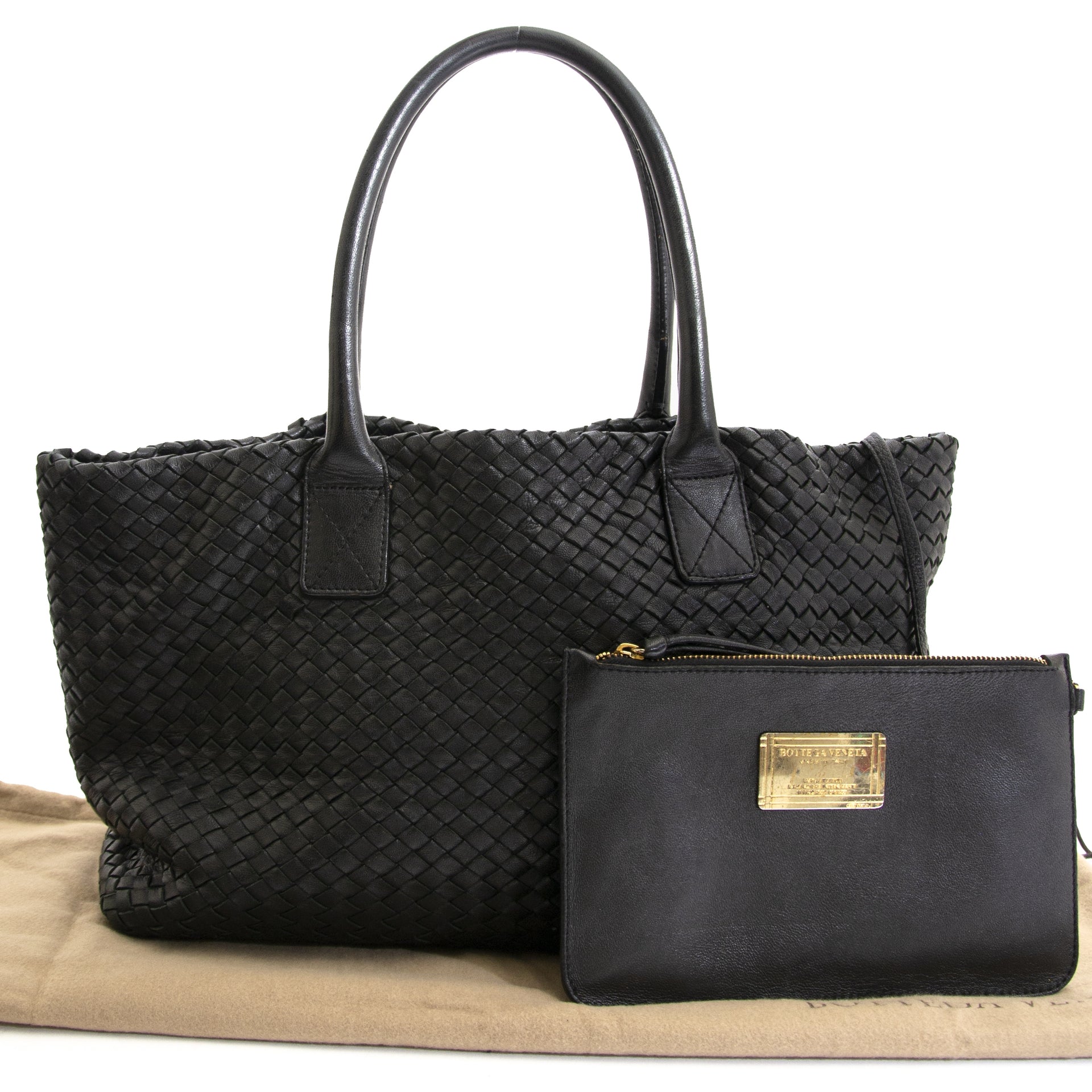 Authentieke tweedehands Bottega Veneta Black Cabat Bag koop online webshop LabelLOV