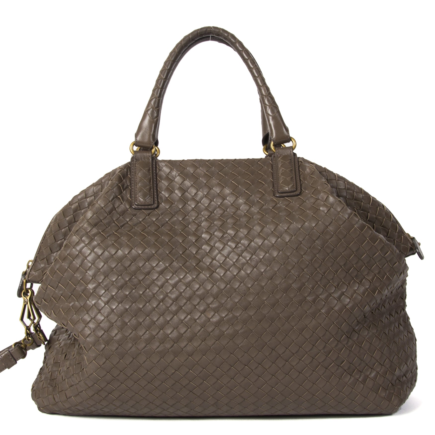 Authentieke tweedehands Bottege Veneta Bruin Intrecciato schoudertas juiste prijs veilig online winkelen LabelLOV webshop luxe merken winkelen Antwerpen België mode fashion