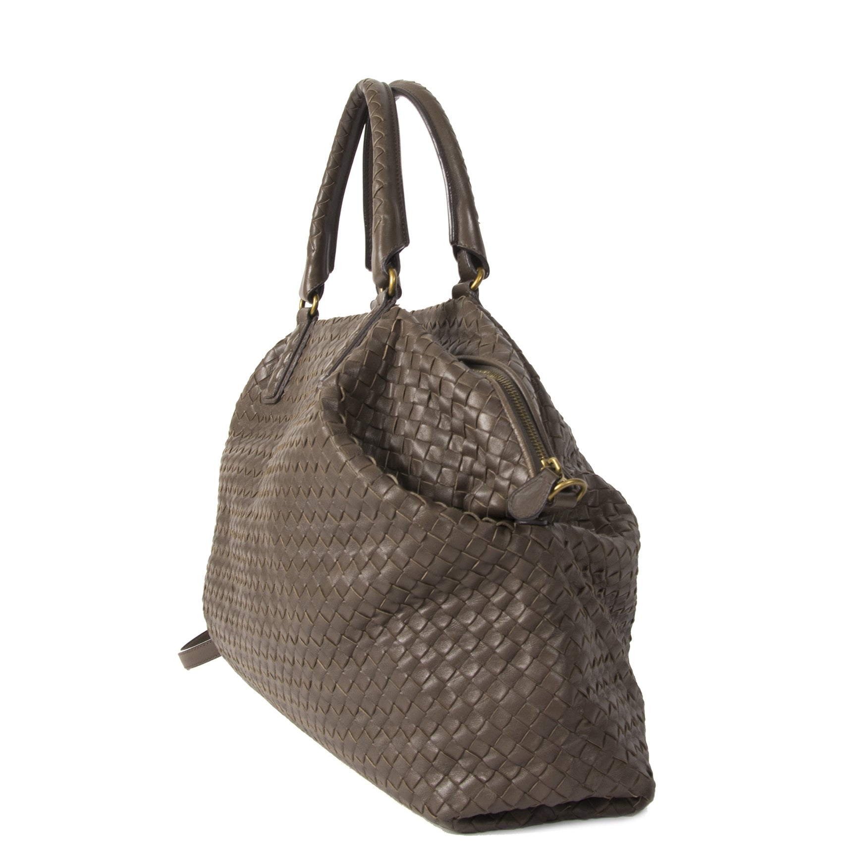 Authentieke tweedehands Bottege Veneta Bruin Intrecciato schoudertas juiste prijs veilig online winkelen LabelLOV webshop luxe merken winkelen Antwerpen België mode fashion