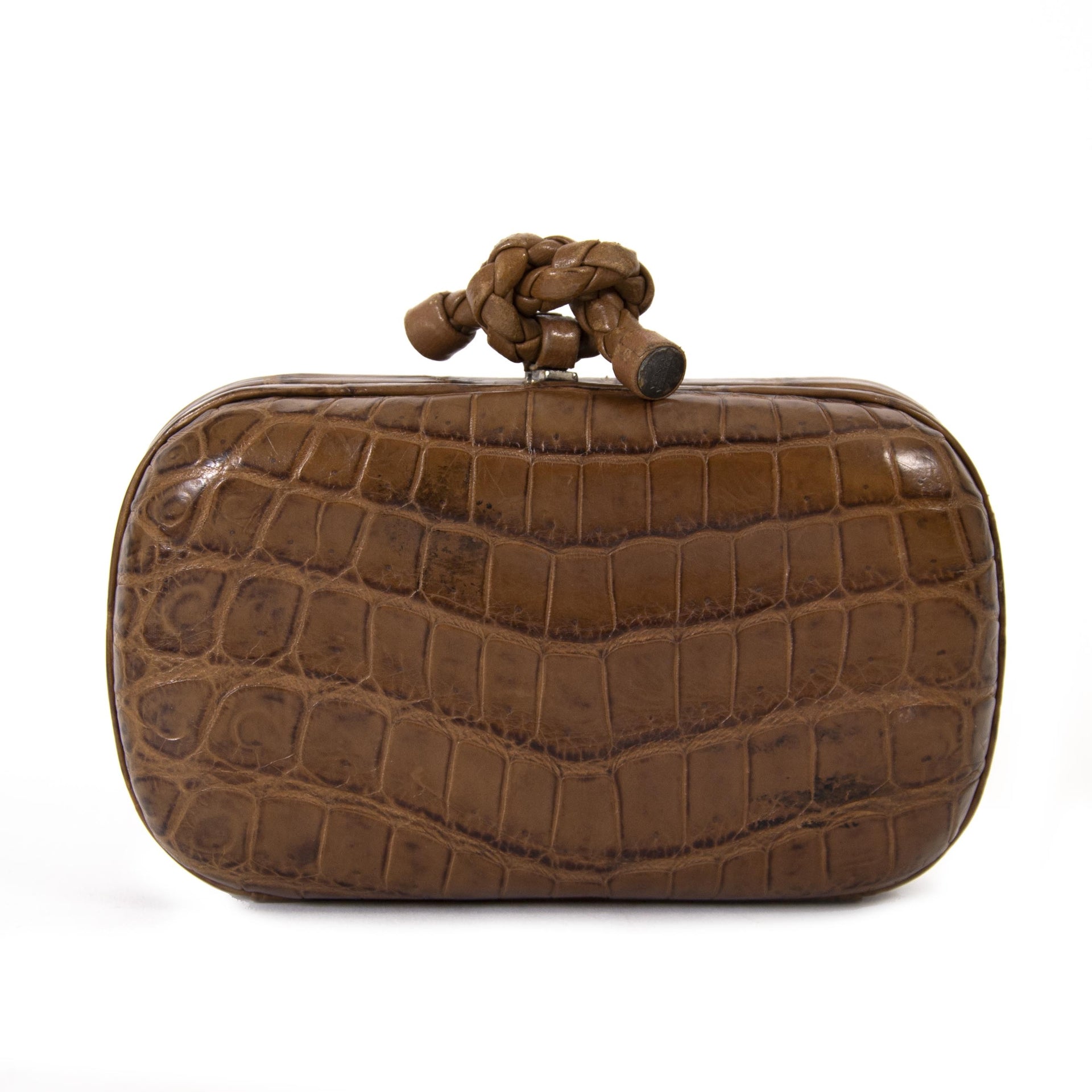Bottega Veneta Crocodile Knot Clutch now for sale at labellov vintage fashion webshop belgium