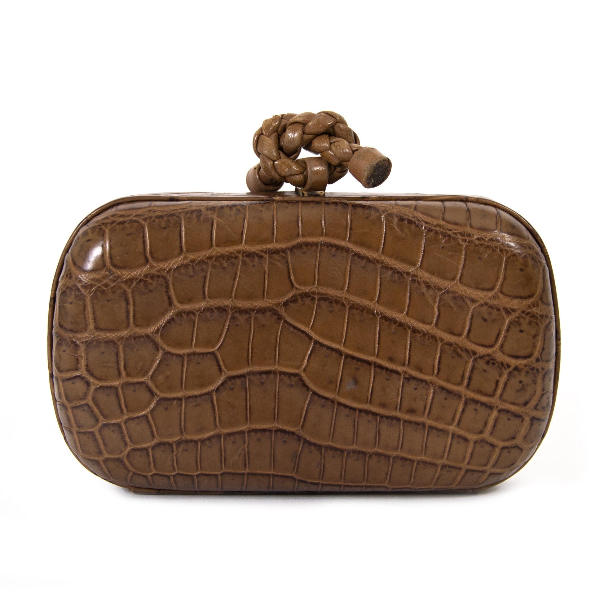 Bottega Veneta Crocodile Knot Clutch now for sale at labellov vintage fashion webshop belgium