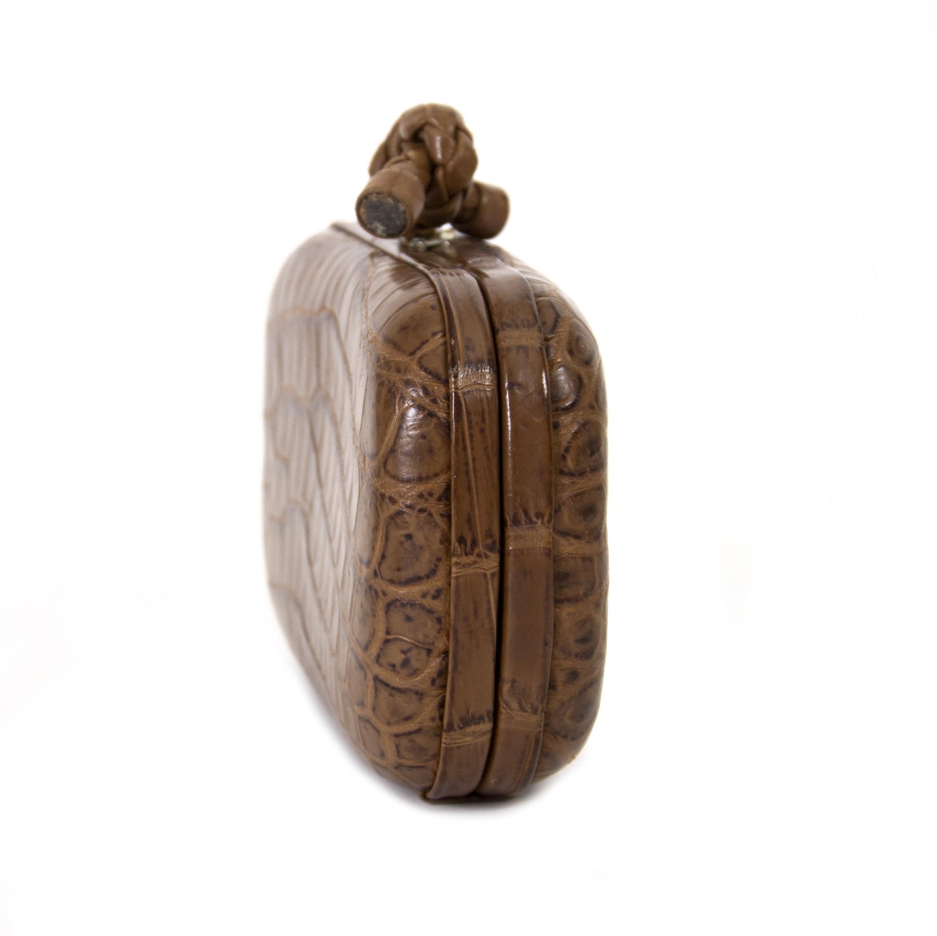 Bottega Veneta Crocodile Knot Clutch now for sale at labellov vintage fashion webshop belgium