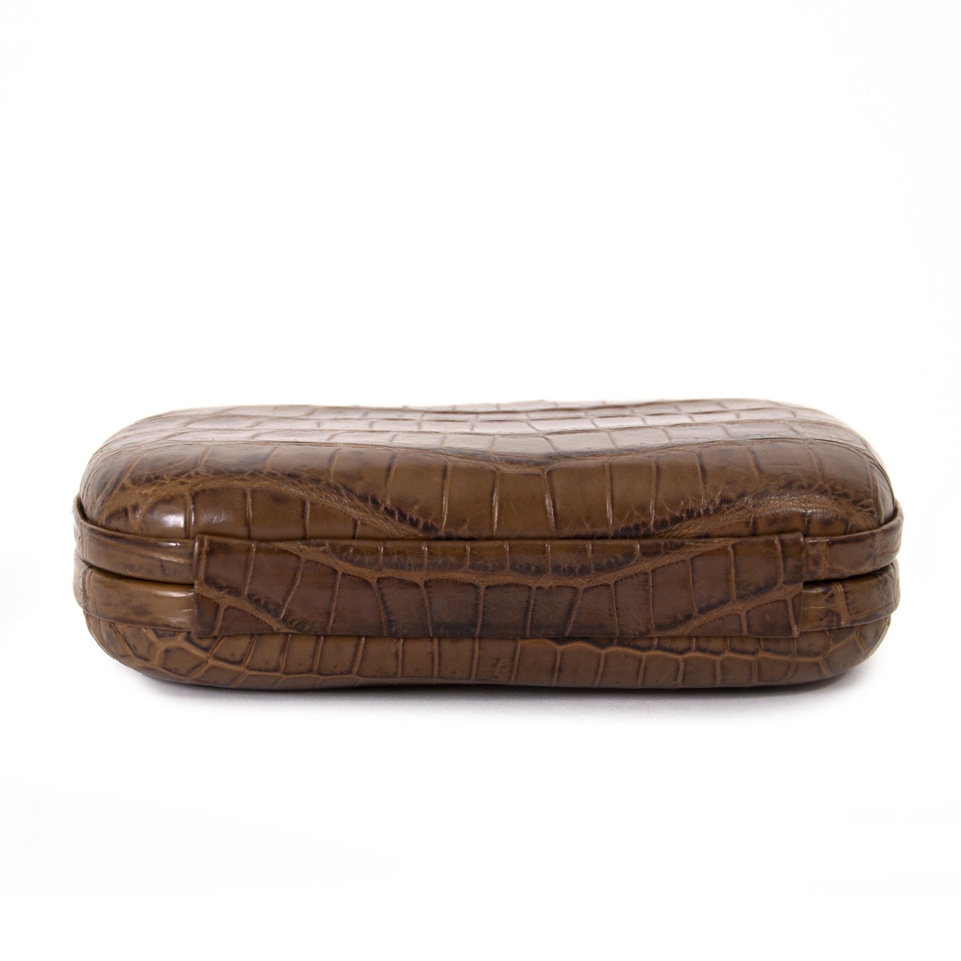 Bottega Veneta Crocodile Knot Clutch now for sale at labellov vintage fashion webshop belgium