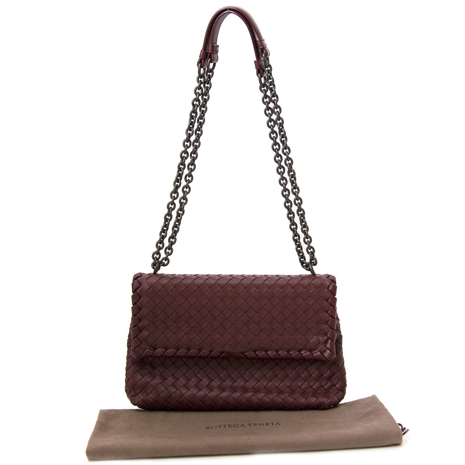 koop online tgen de beste prijs jou tweedehands Bottega Veneta Bordeaux Intrecciato Leather Bag