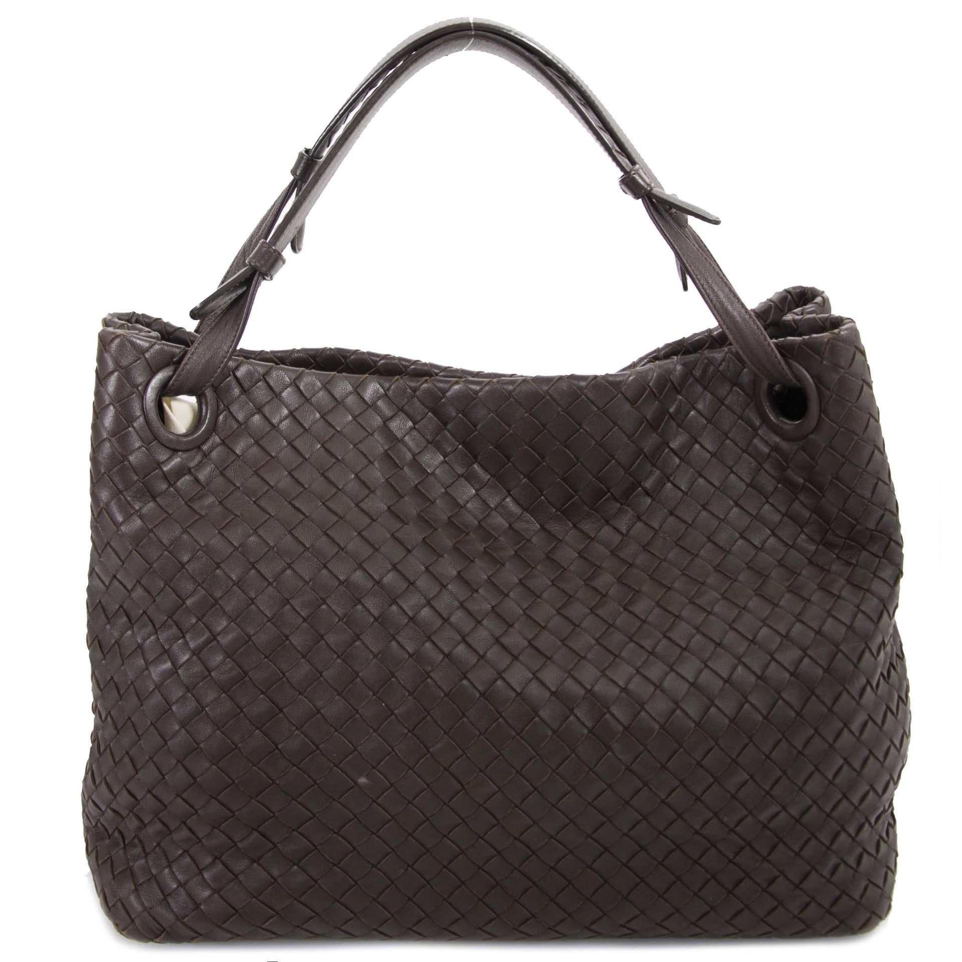 Authentic second hand Bottega Veneta Dark Brown Garda Shoulder Bag shop online at webshop LabelLOV