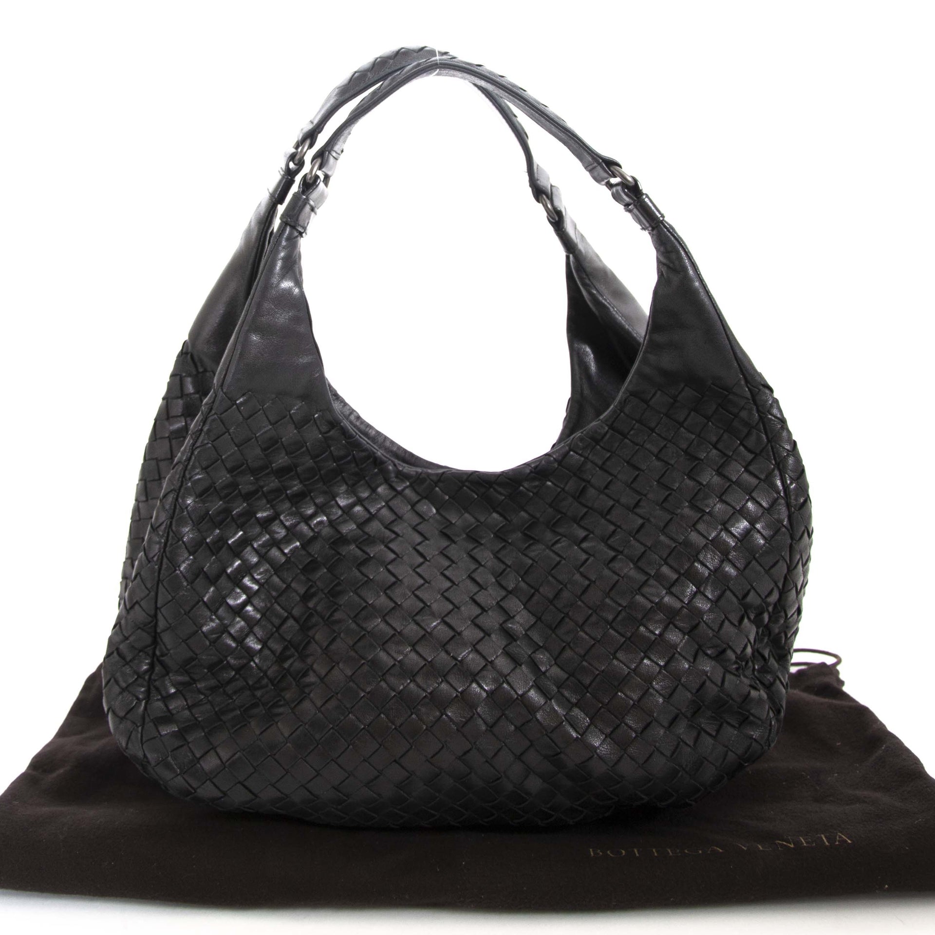 Bottega Veneta Black Intrecciato Nappa Shoulder Bag now for sale at labellov vintage fashion webshop belgium