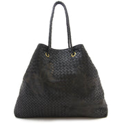 shop safe and secure online at labellov.com Bottega Veneta Waxed Leather Intrecciato Farfalle Drawstring Bag Nero Black for the best price