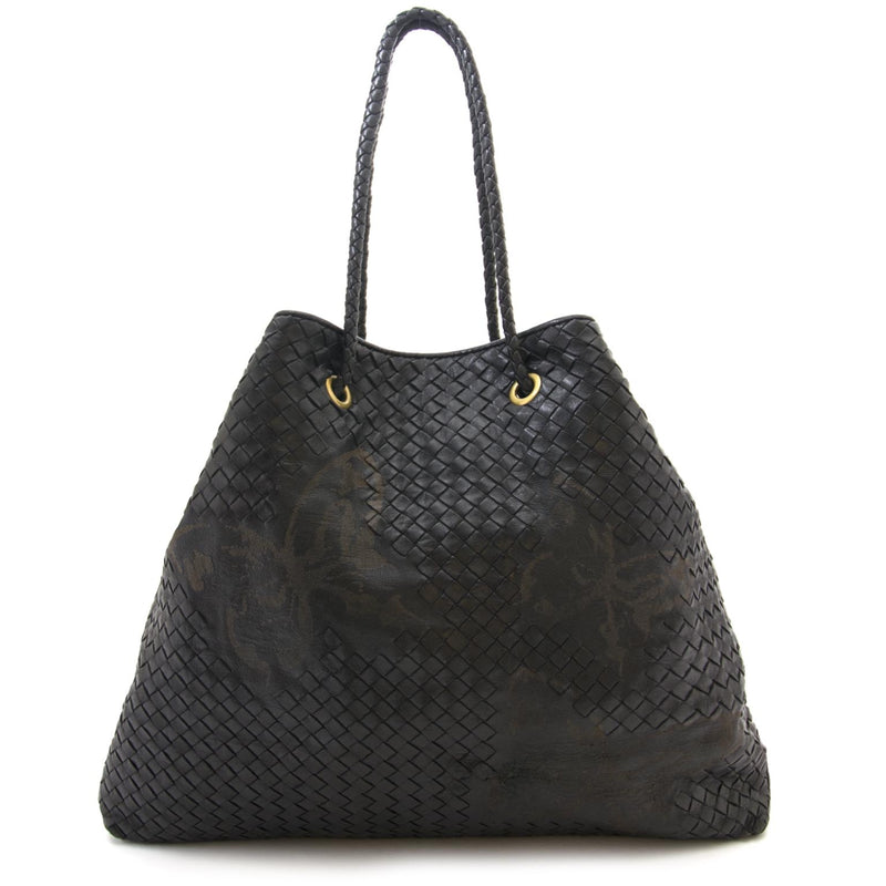 shop safe and secure online at labellov.com Bottega Veneta Waxed Leather Intrecciato Farfalle Drawstring Bag Nero Black for the best price