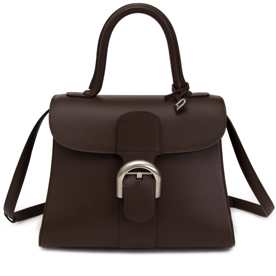 acheter en ligne comme neuf 100% atuehtnic sac a main Delvaux Brillant PM Chocolat + strap