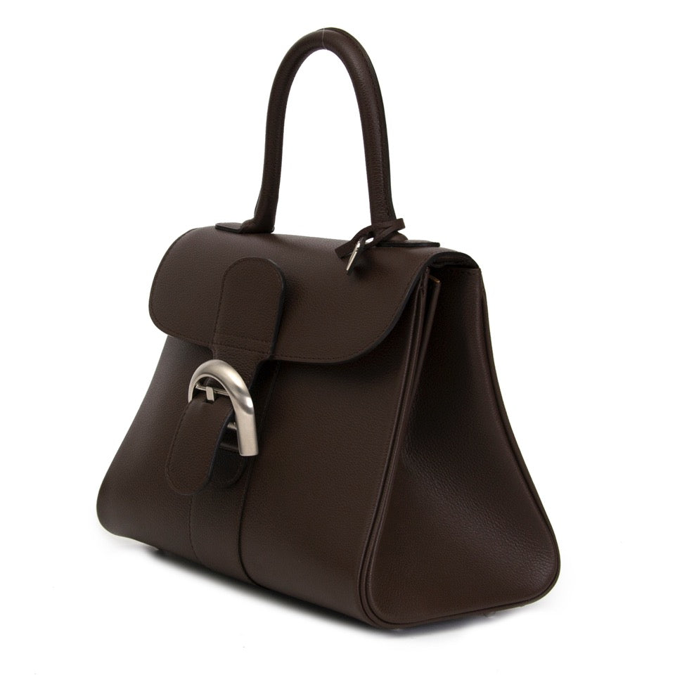 shop safe online secondhand designer luxury Delvaux Brillant PM Chocolat + strap like new webshop labellov.com