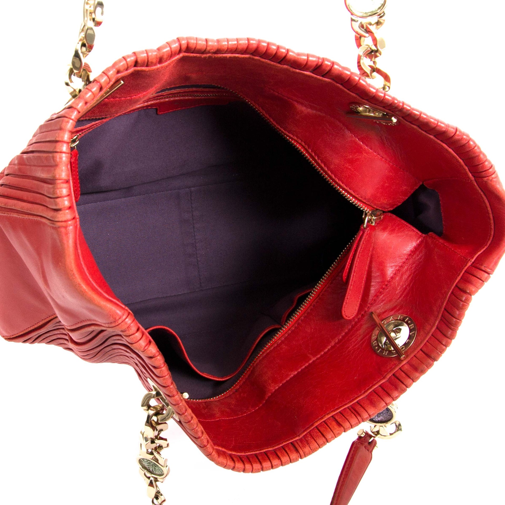 Sac en cuir rouge et doré Bulgari