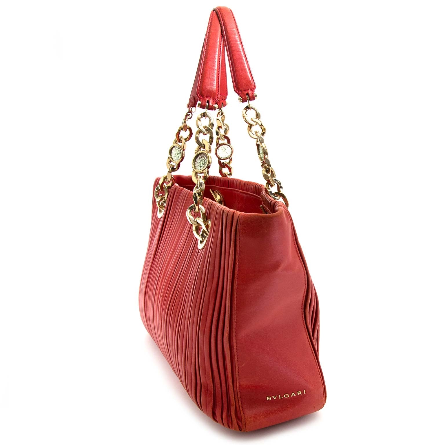 Sac en cuir rouge et doré Bulgari