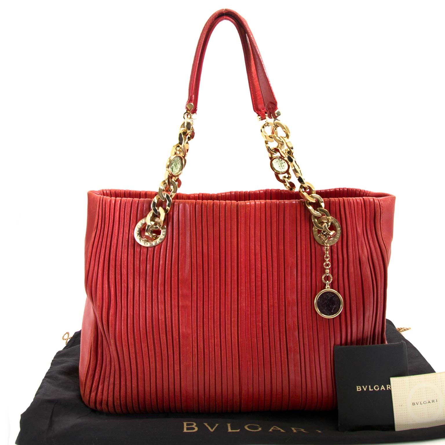 Sac en cuir rouge et doré Bulgari