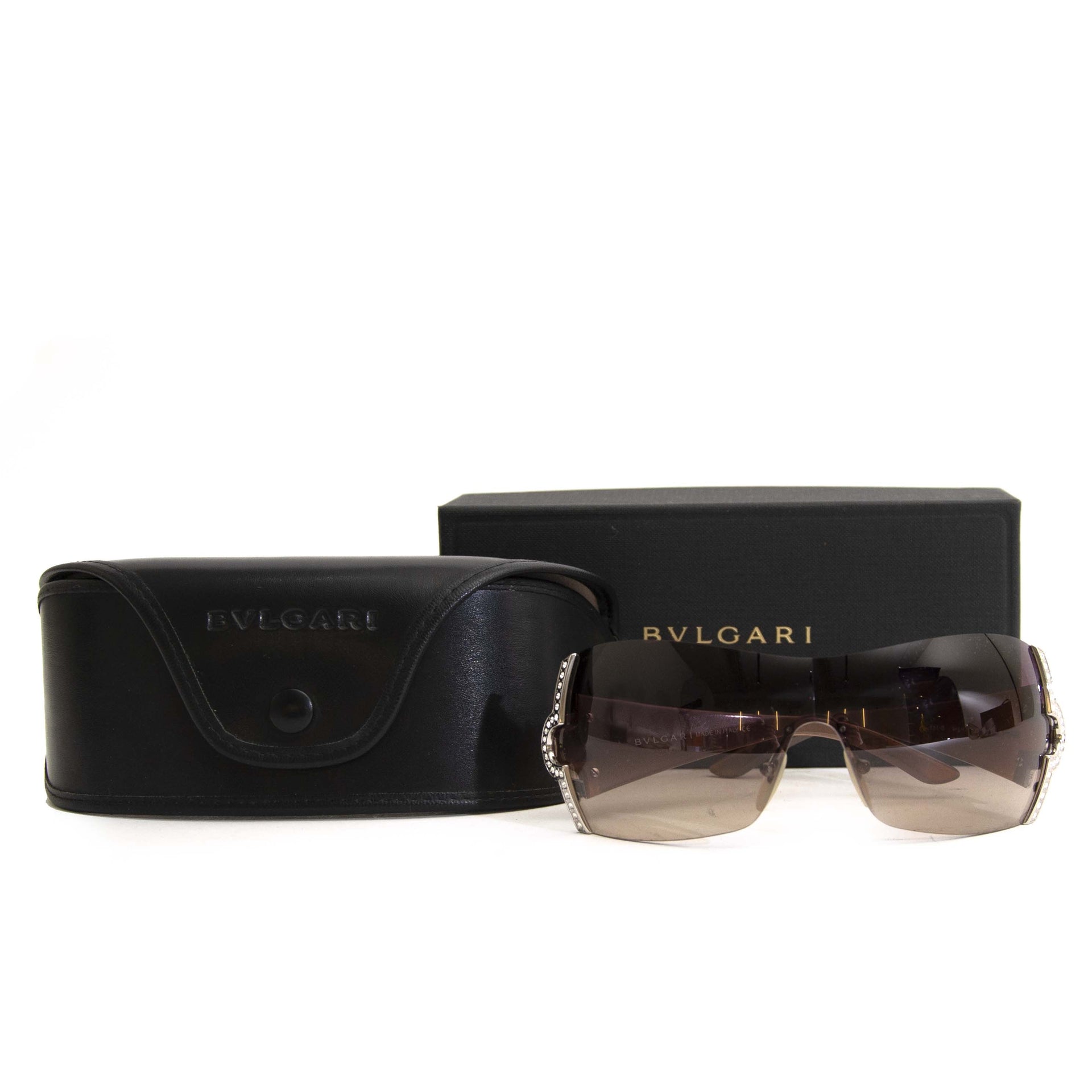Acheter en ligne chez labellov.com Bulgari Brown Rimless Shield lunettes de soleil
