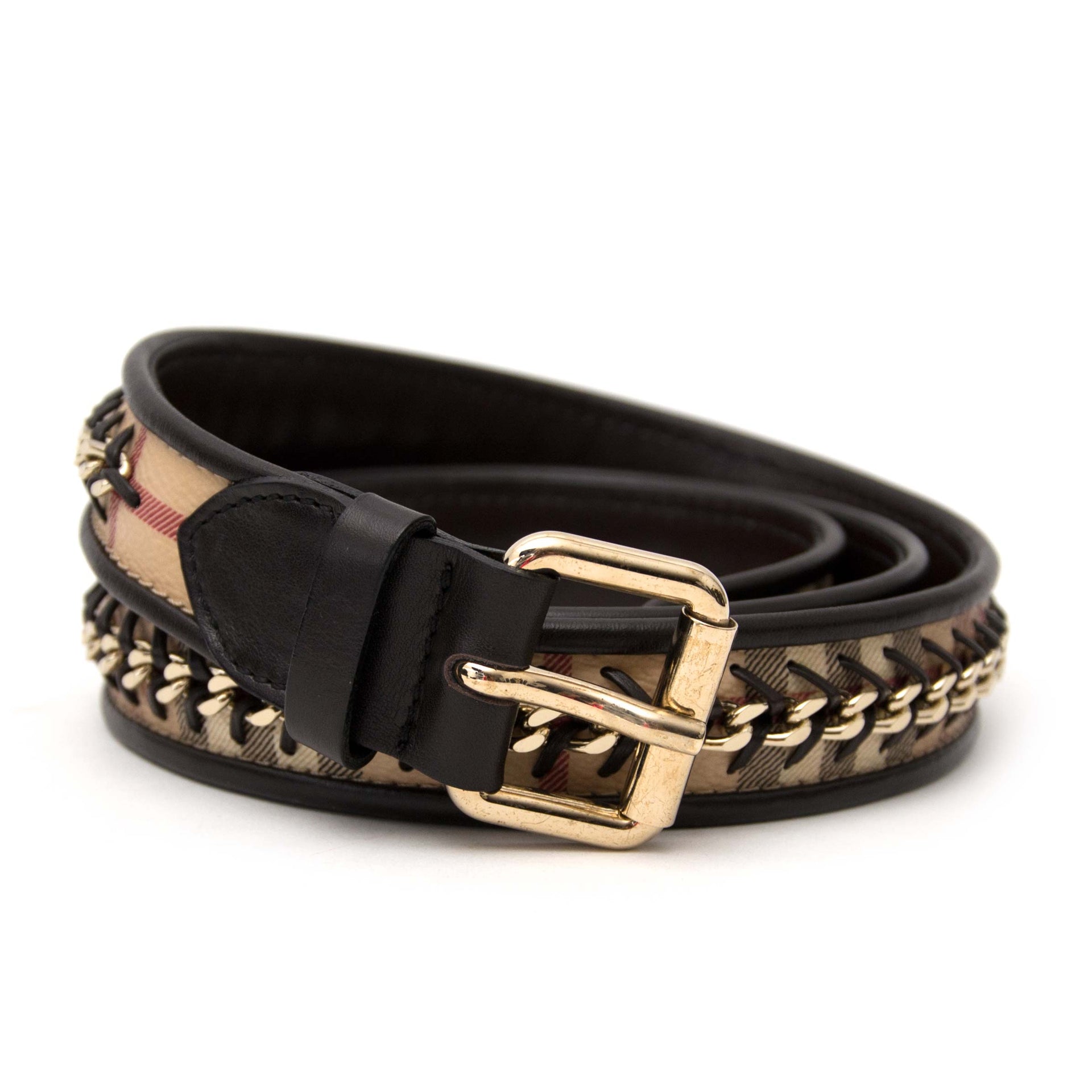 Burberry Check Black Leather Belt for the best price available online