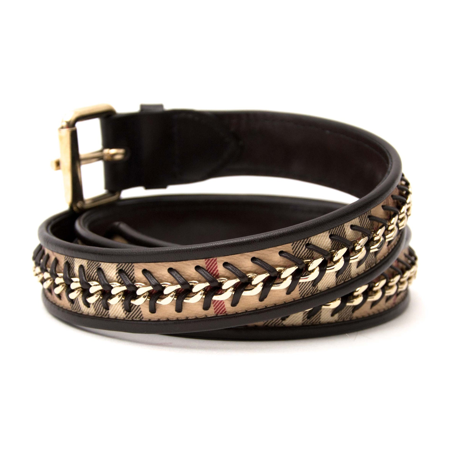 Koop en verkoop uw authentieke Burberry Check Black Leather Belt