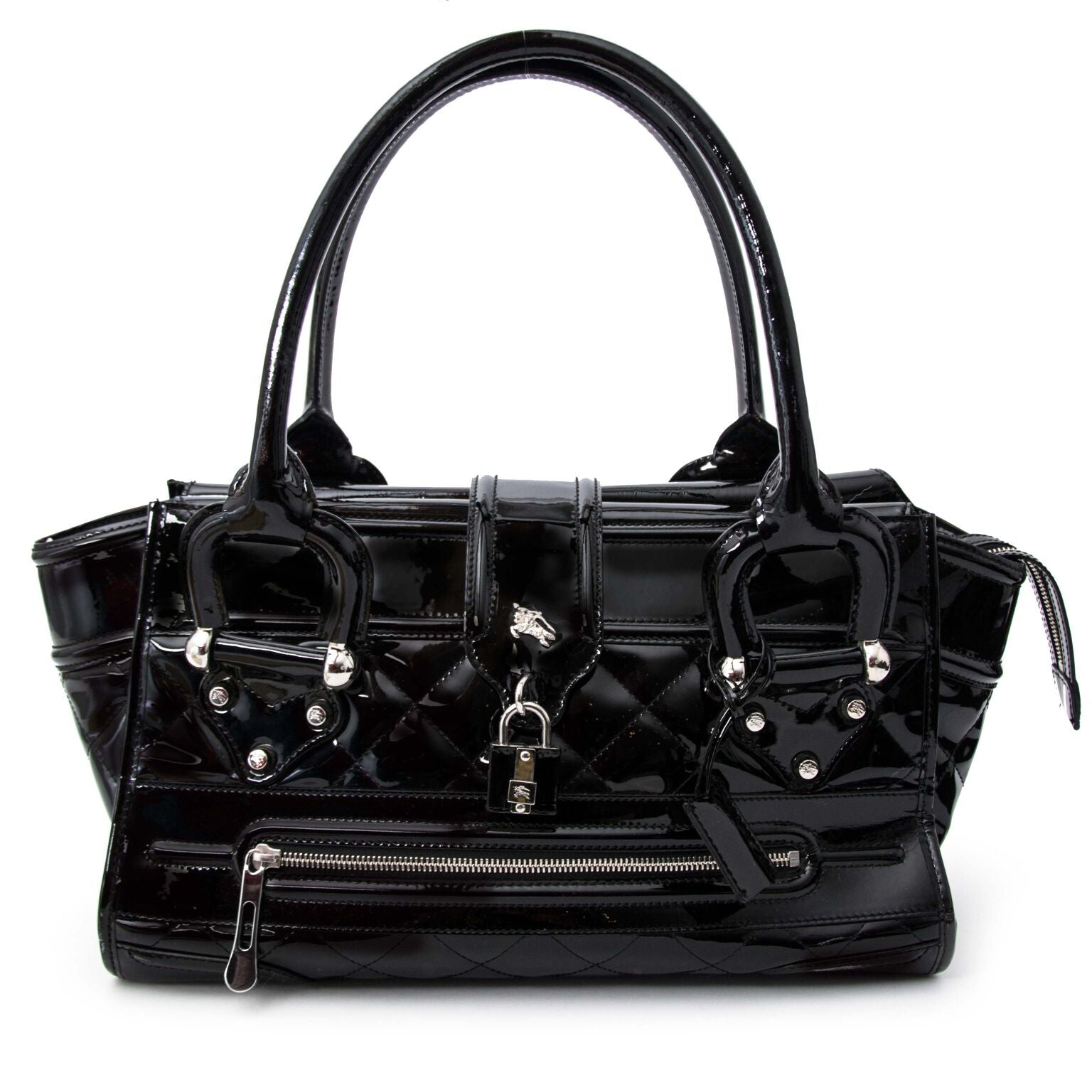 Prachtige unieke zwarte lakleren Burberry handtas