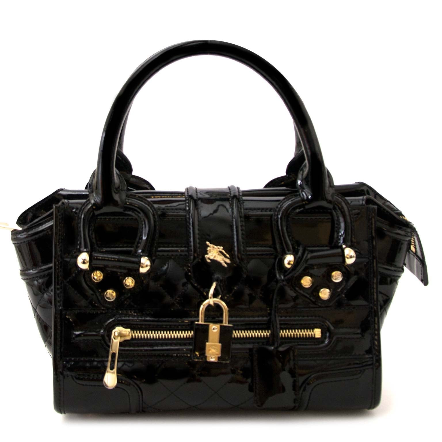 Buy your authentic black patent leather Burberry bag online