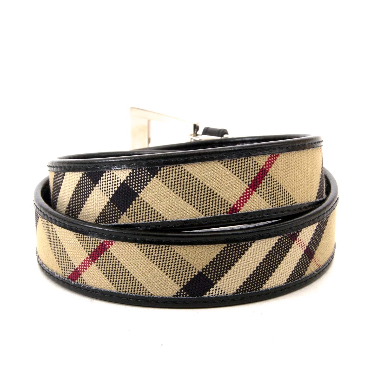 burberry beige nova check and black leather belt now for sale at labellov vintage fashion webshop belgium