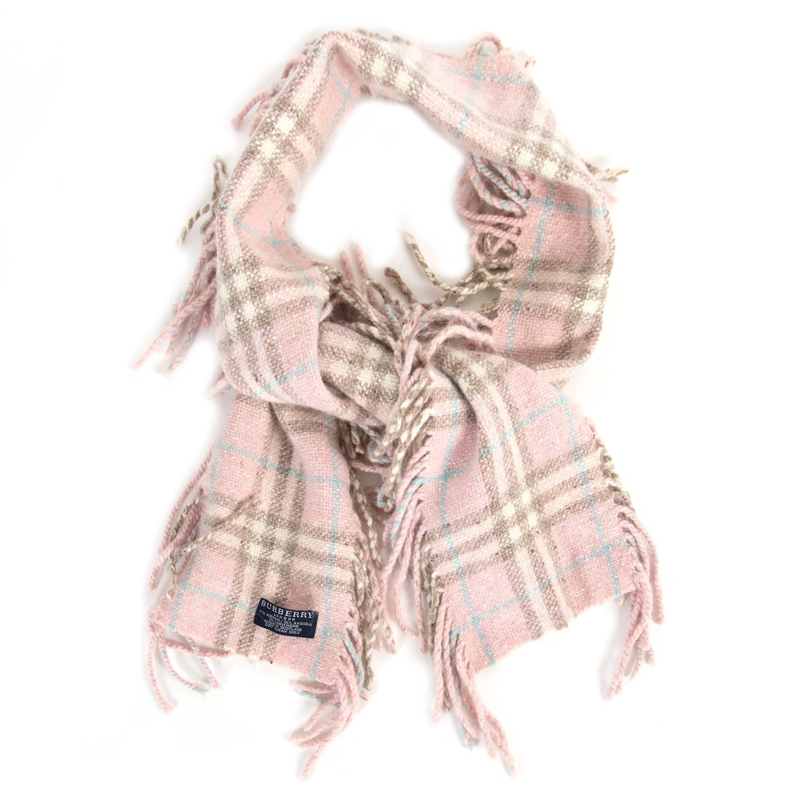 Burberry Pink Check Wool Scarf now for sale at labellov vintage fashion webshop belgium