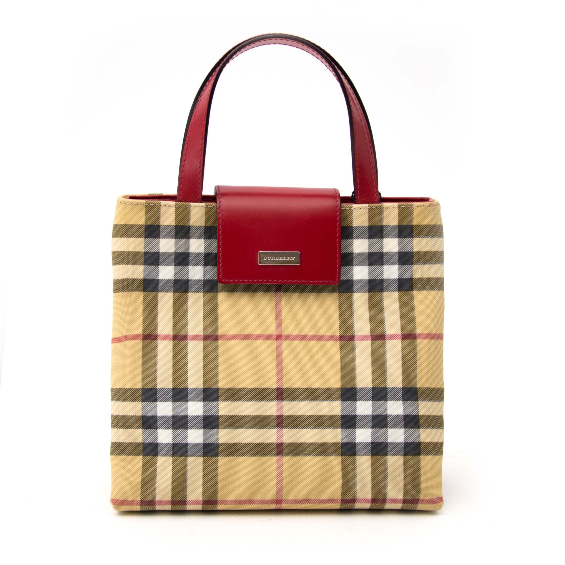 Burberry Check Top Handle Bag for sale online at Labellov