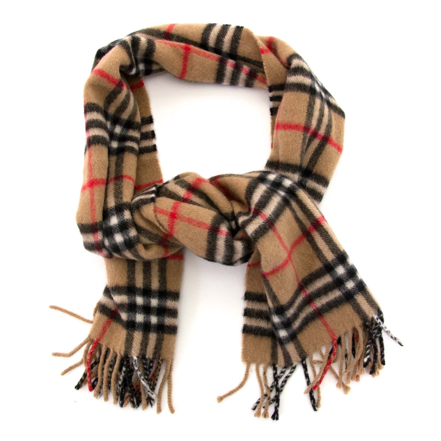 tweedehands Burberry Camel Check Cashmere Scarf nu te koop bij labellov antwerpen aan de laagste prijs