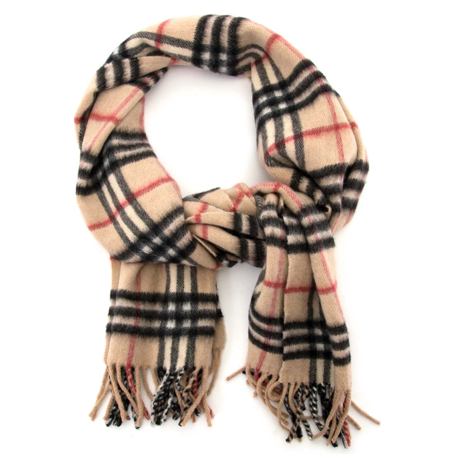tweedehands authentieke Burberry Beige Check Cashmere Scarf te koop bij labellov antwerpen aan de beste prijs