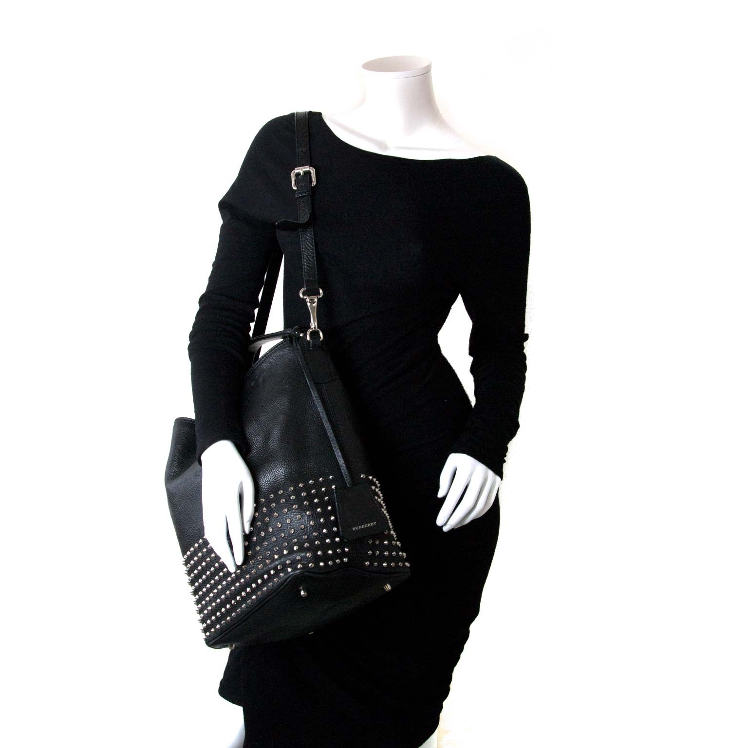 Burberry Black Medium Studded Leather Hobo Bag