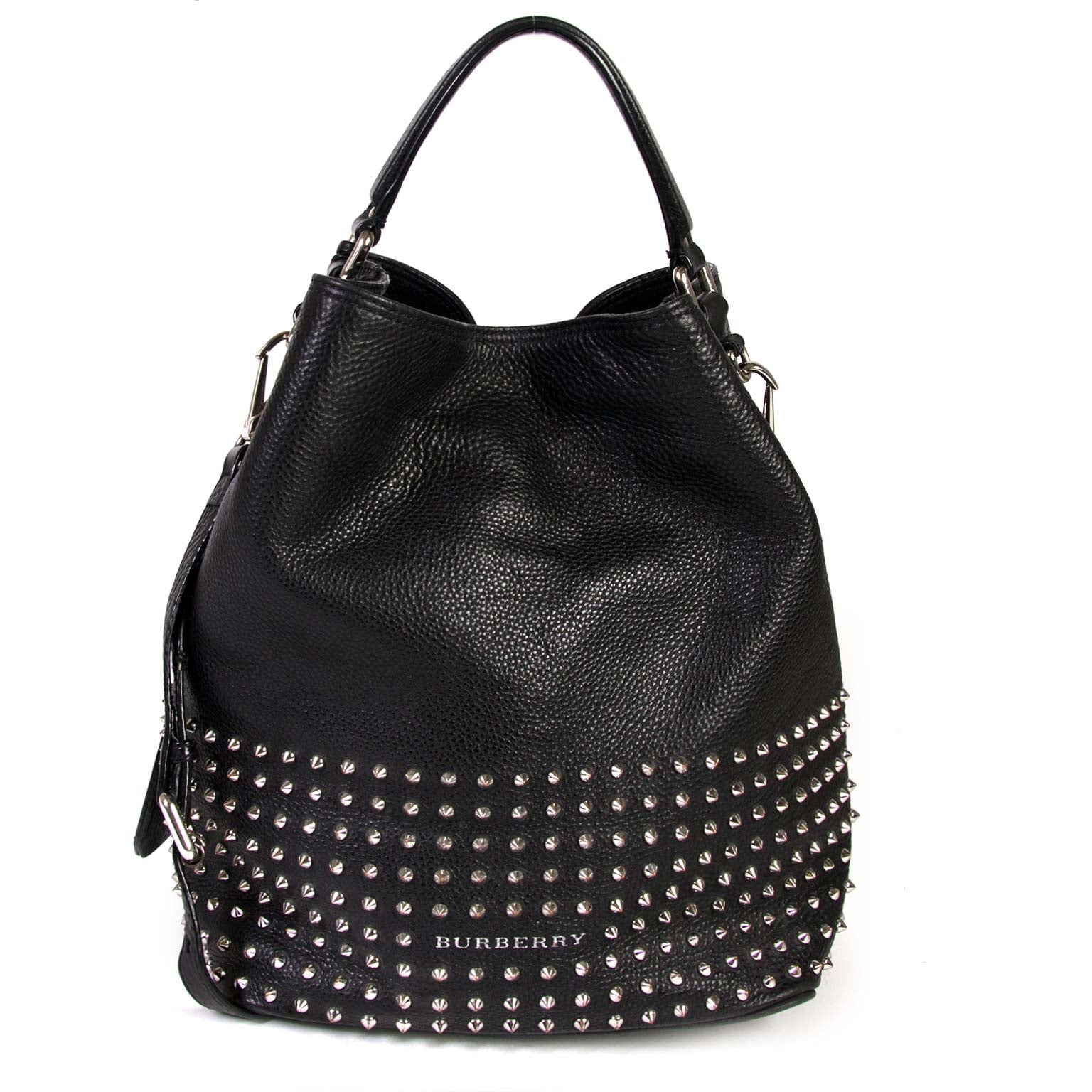 Burberry Black Medium Studded Leather Hobo Bag