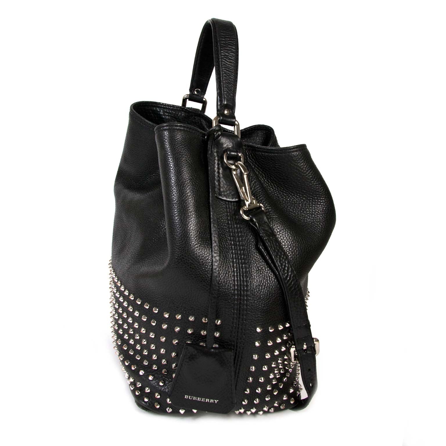 Burberry Black Medium Studded Leather Hobo Bag
