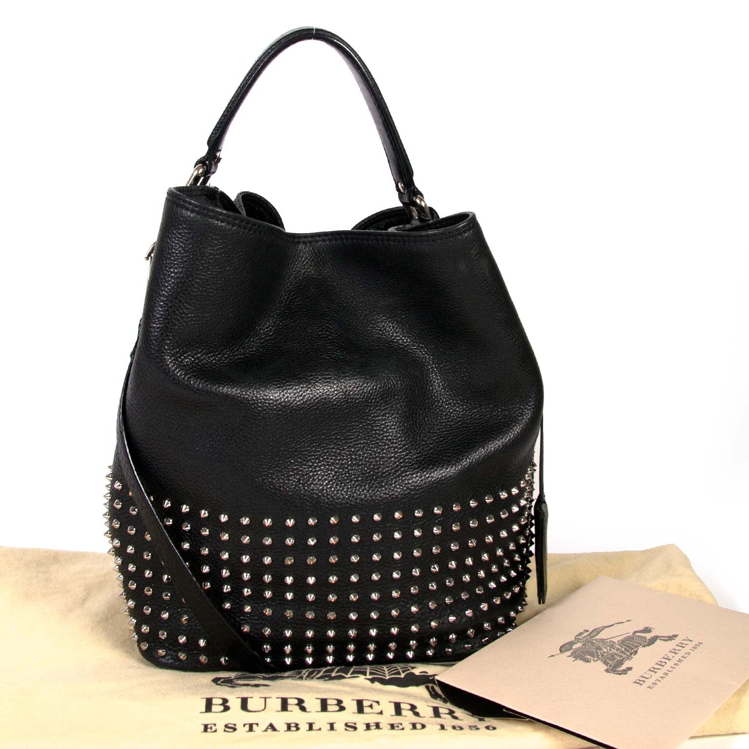 Burberry Black Medium Studded Leather Hobo Bag