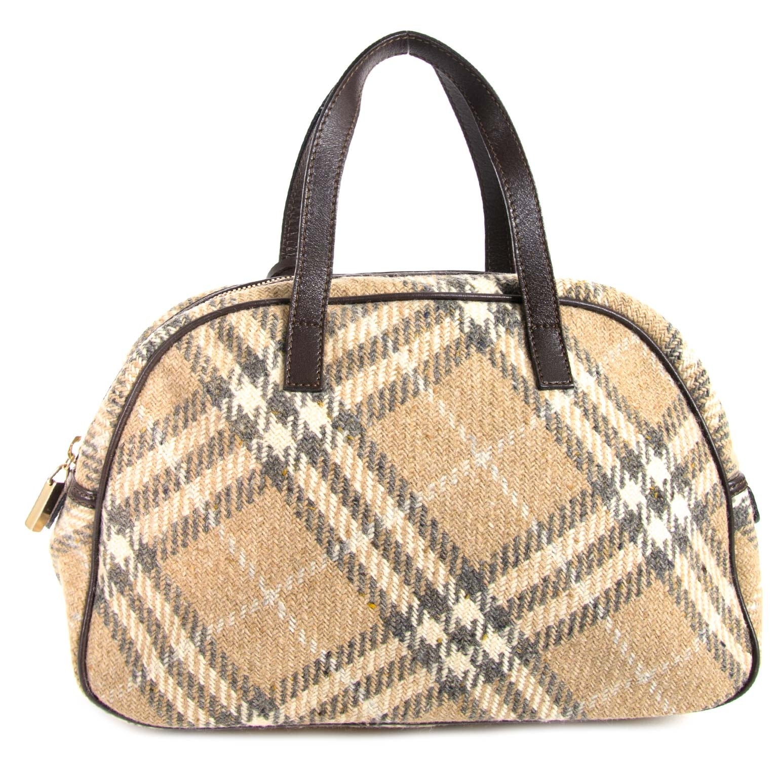 Burberry Beige Checked Wool Handbag now for sale at labellov vintage fashion webshop belgium
