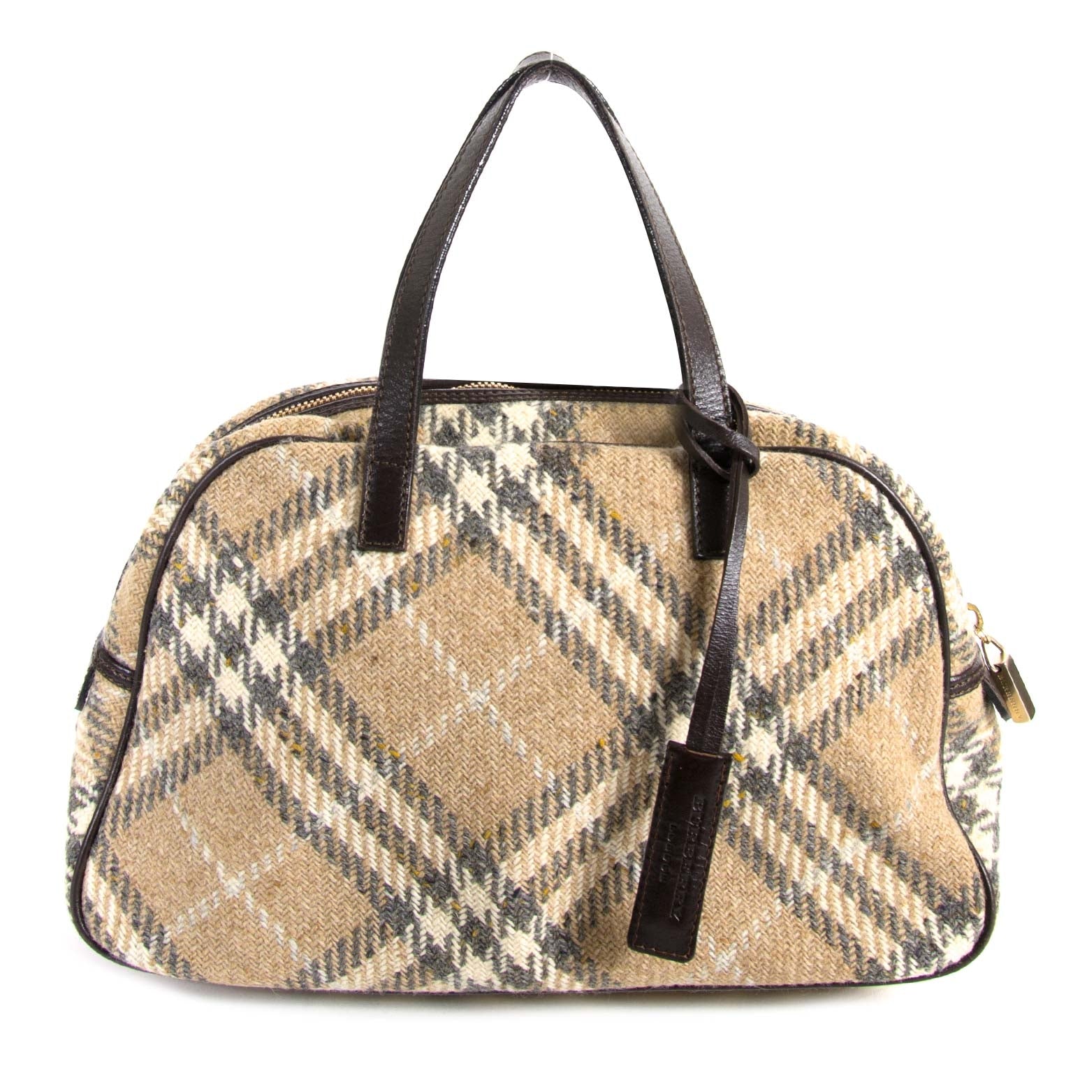 Burberry Beige Checked Wool Handbag now for sale at labellov vintage fashion webshop belgium