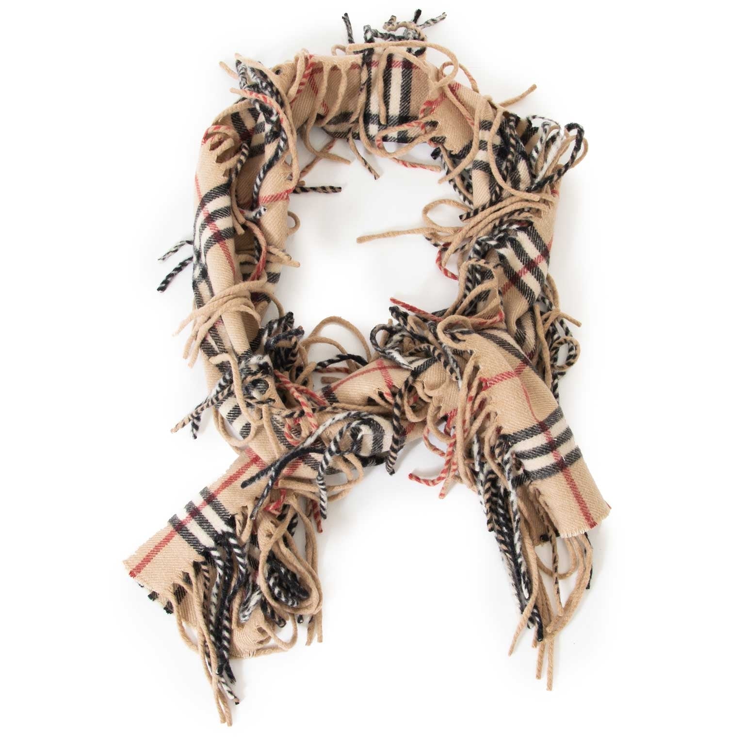 koop Burberry Beige Checked Wool Scarf bij labellov aan de beste prijs