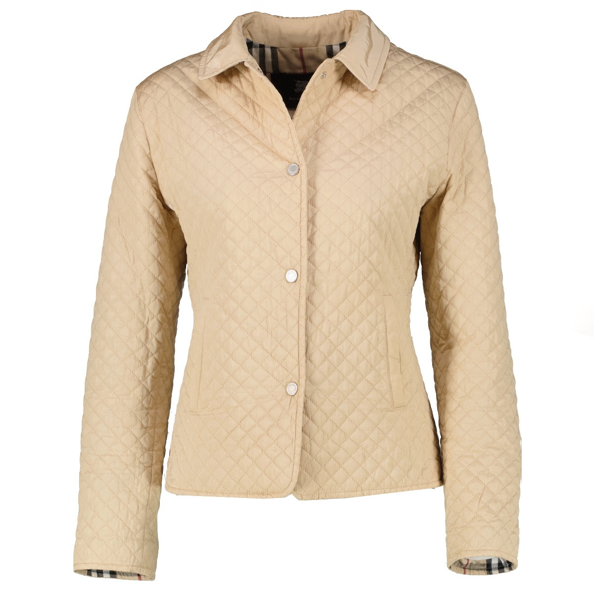 Shop safe online at Labellov in Antwerp, Brussels and Knokke this 100% authentic second hand Burberry Beige Quilted Coat