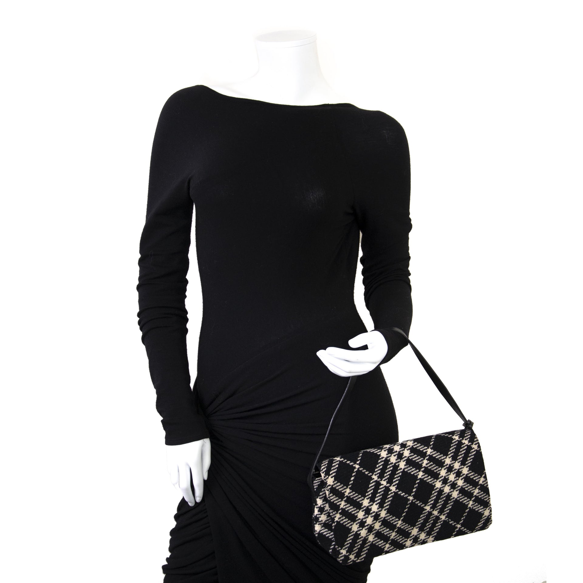 We buy and sell your authentic Burberry Black White Checked Wool Bag