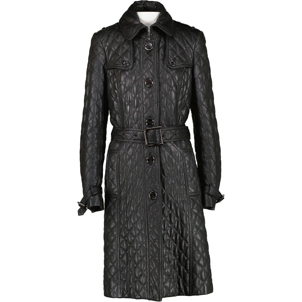 Burberry Black Leather Trench Coat