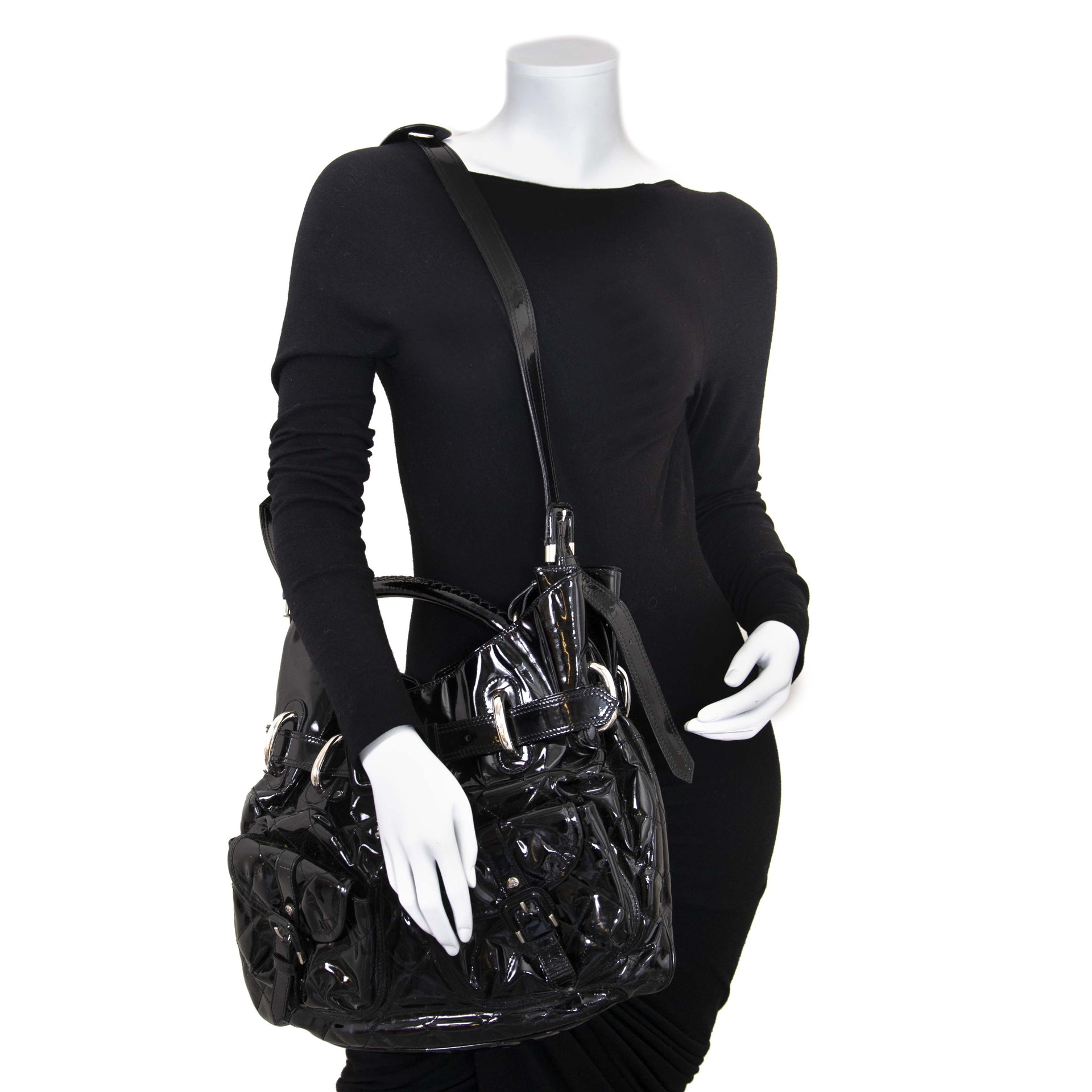 Burberry Black Patent Hobo Bag