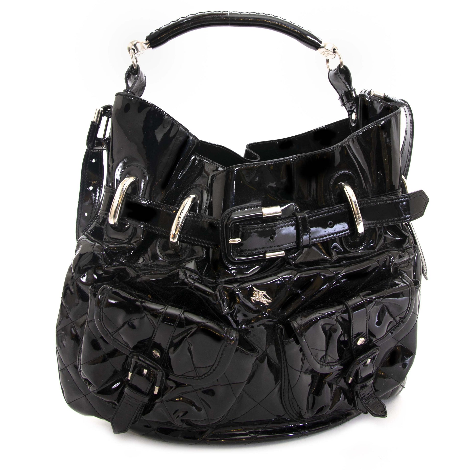 Burberry Black Patent Hobo Bag