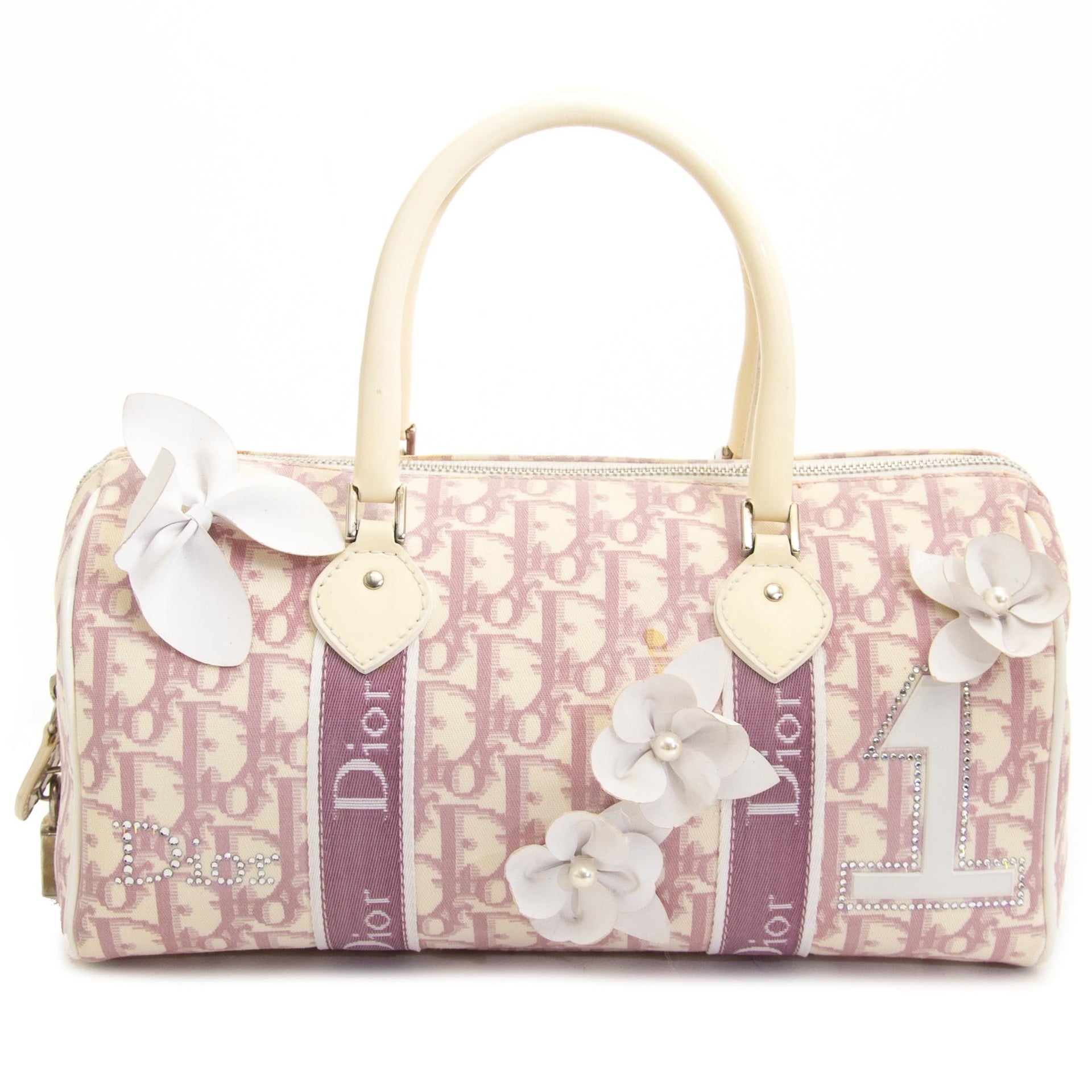 Dior Pink Monogram Flowers Boston Bag now for sale at labellov vintage fashion webshop belgium