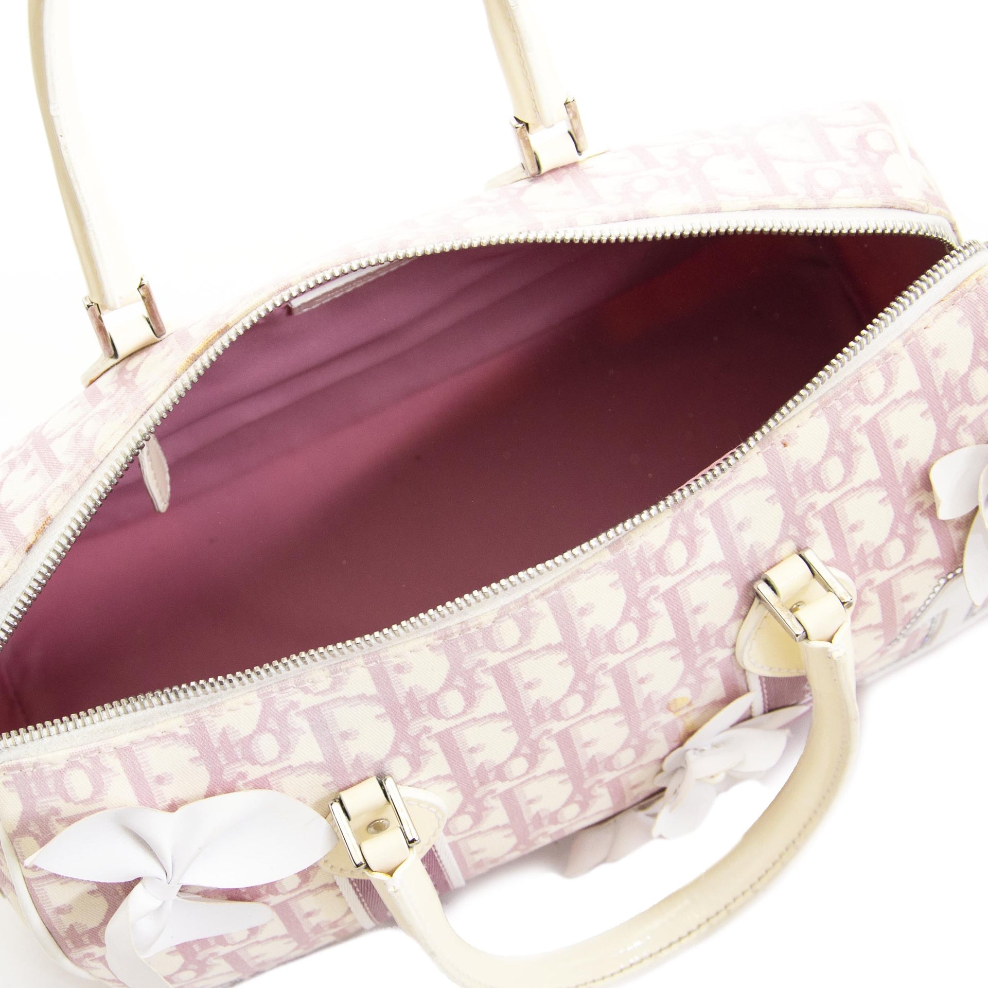 Dior Pink Monogram Flowers Boston Bag now for sale at labellov vintage fashion webshop belgium
