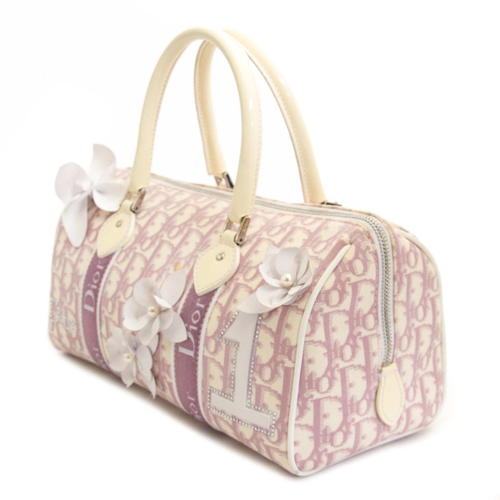 Dior Pink Monogram Flowers Boston Bag now for sale at labellov vintage fashion webshop belgium