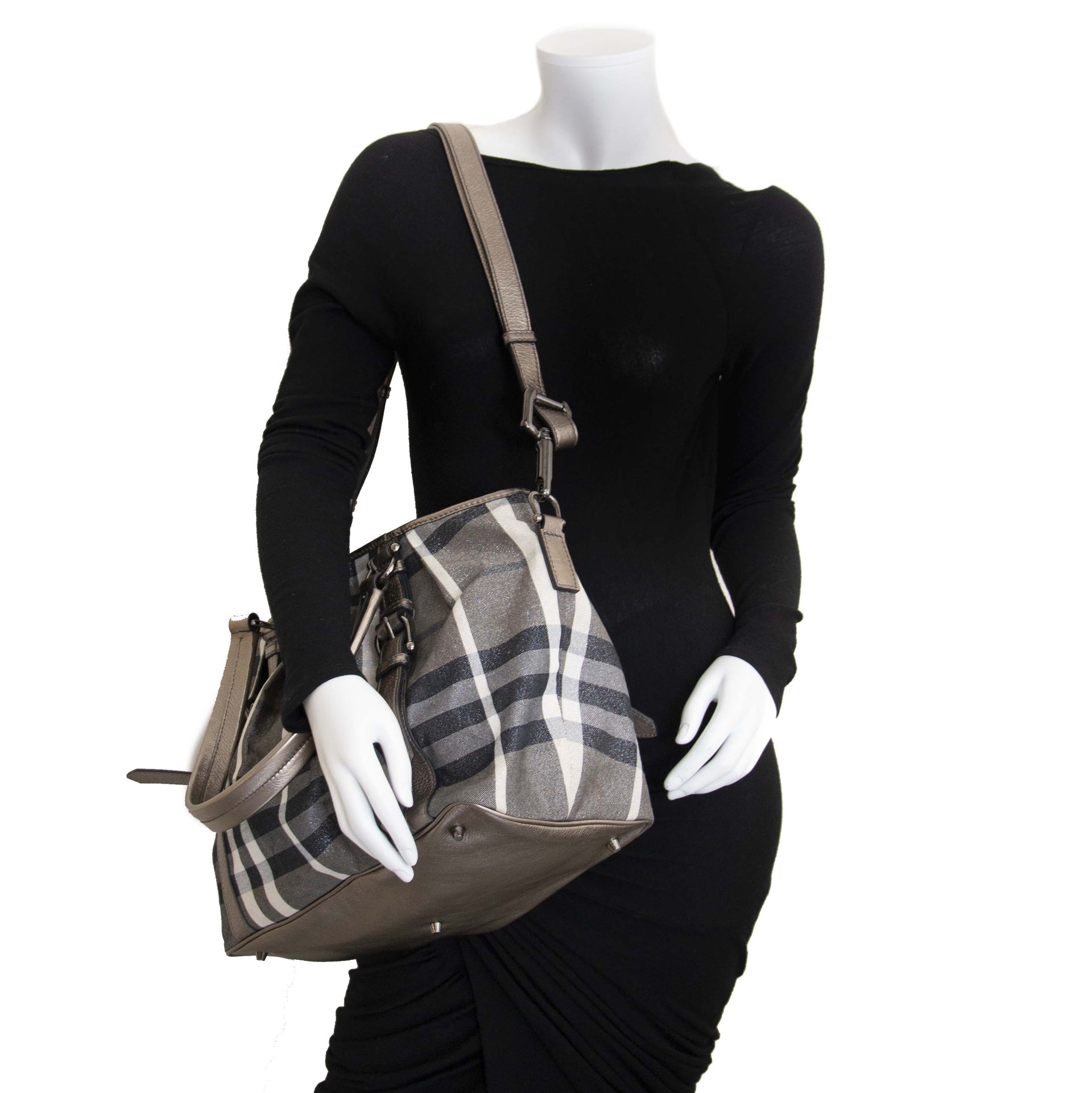 Burberry Silver Nova Check Tote