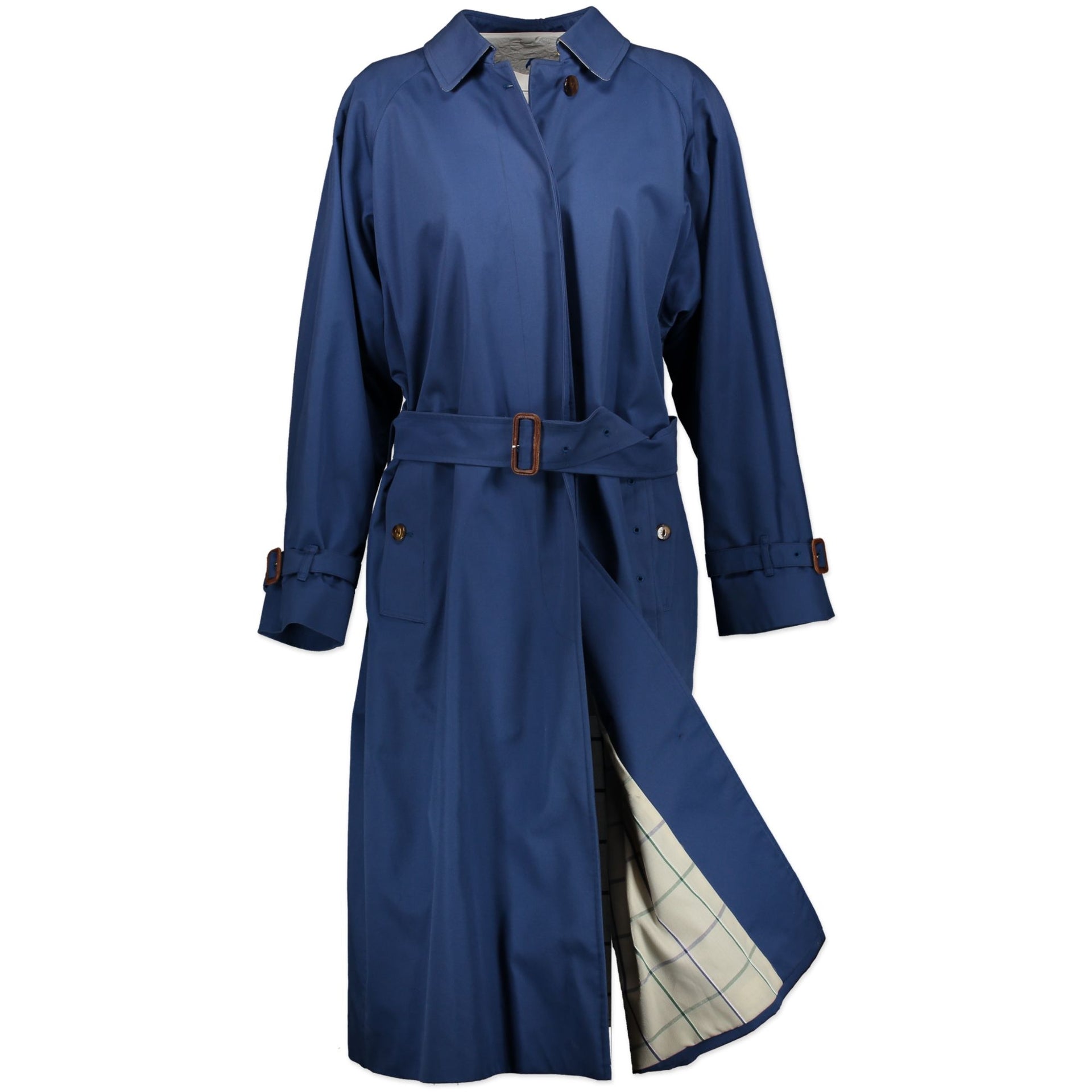 Burberry Blue Long Trench Coat - Size M at Labellov. Safe online shopping at the best price designer vintage