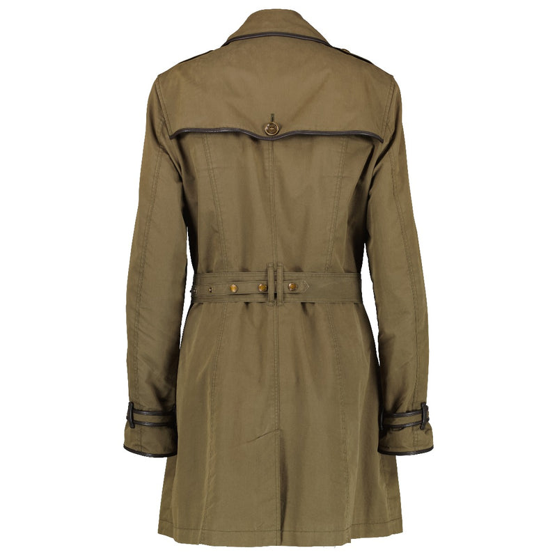 Burberry Brit Green Leather Trim Trench Coat