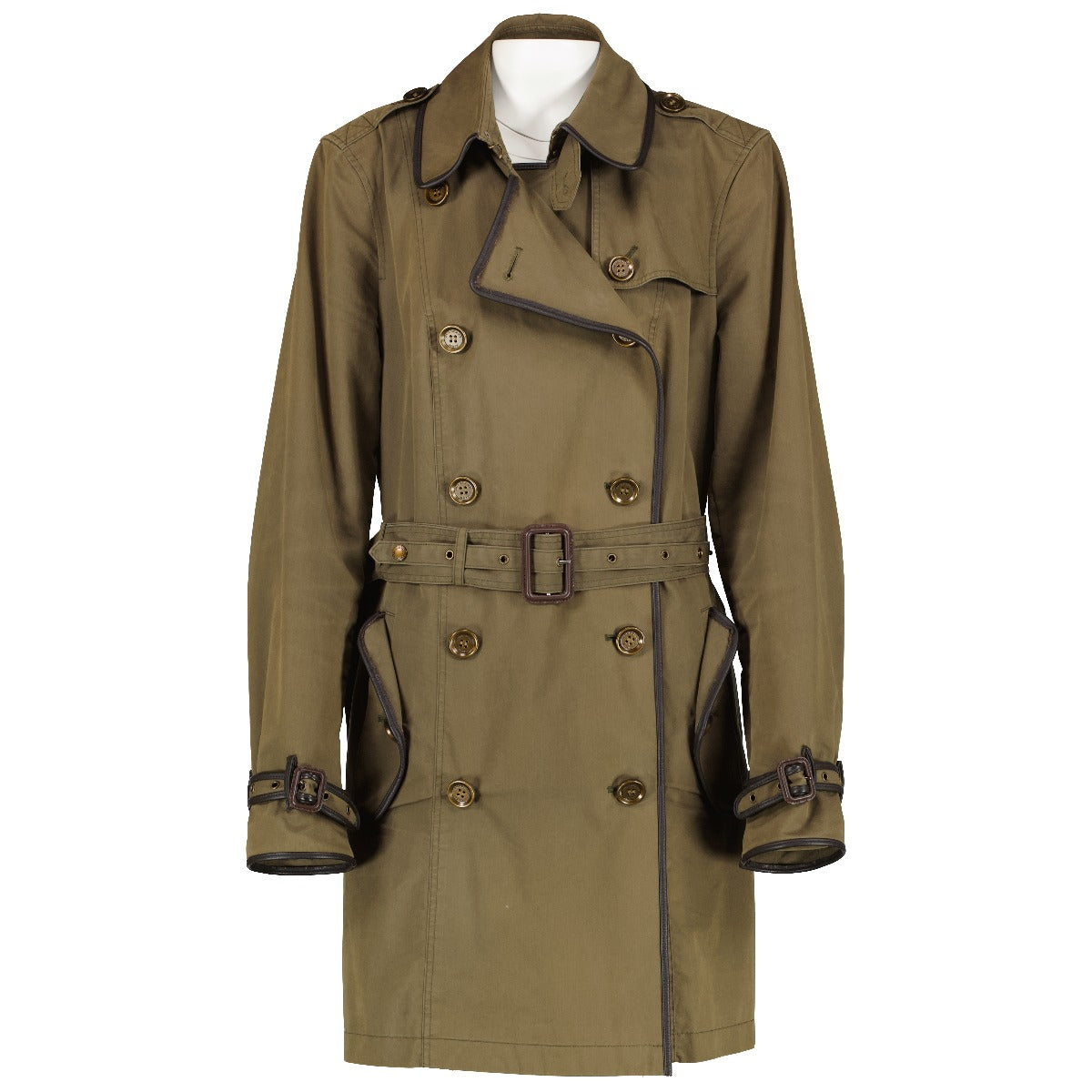 Burberry Brit Green Leather Trim Trench Coat