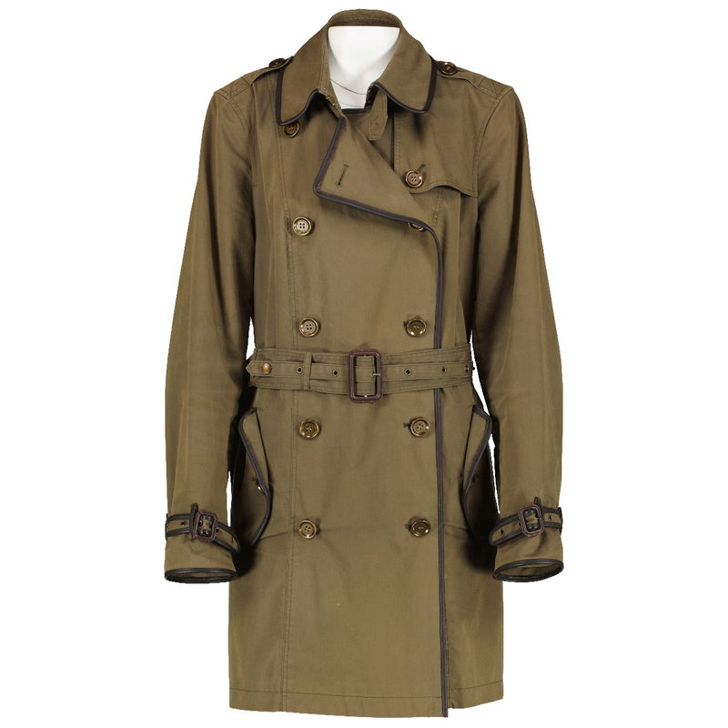 Burberry Brit Green Leather Trim Trench Coat
