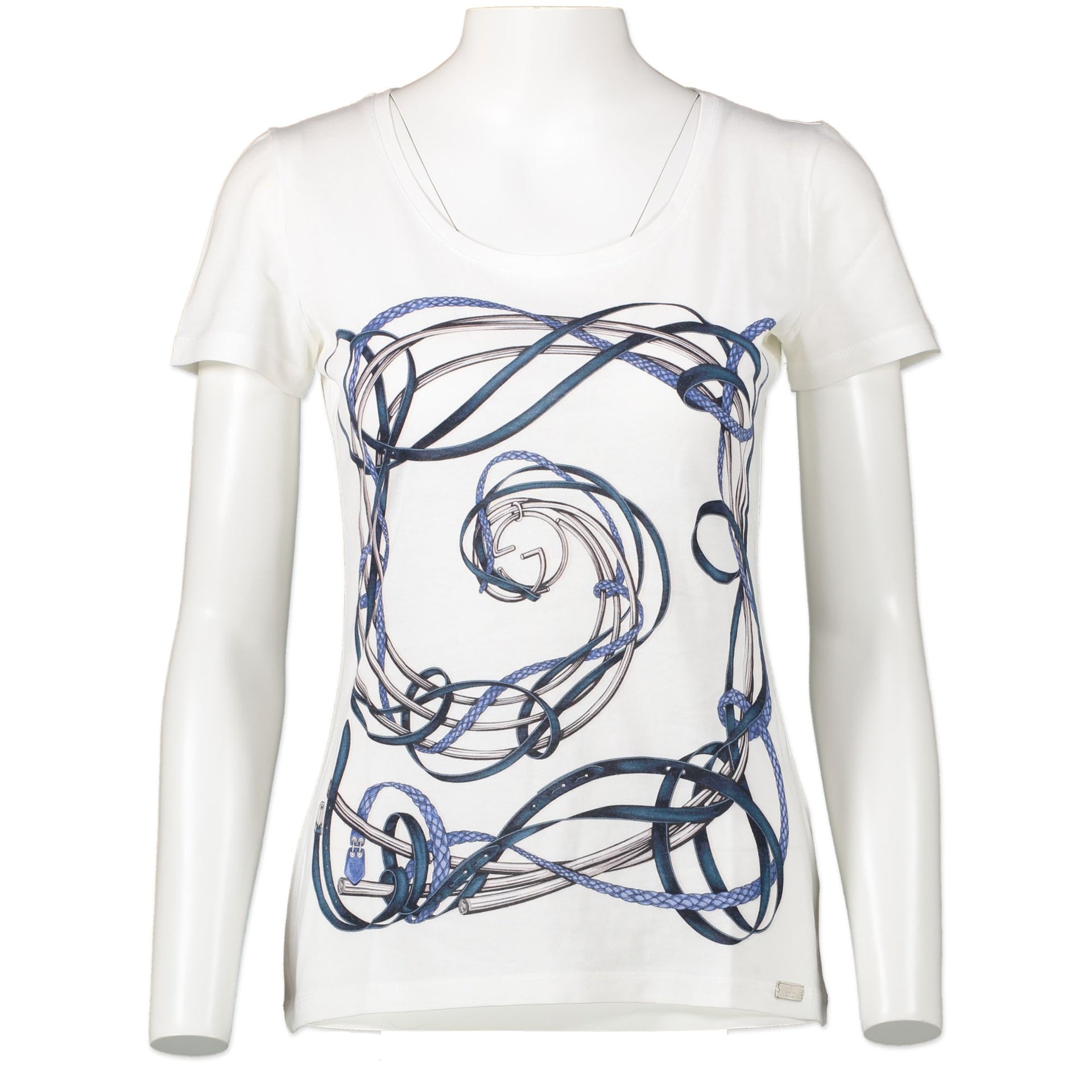 Gucci White Ribbon Print T-shirt - Size S
