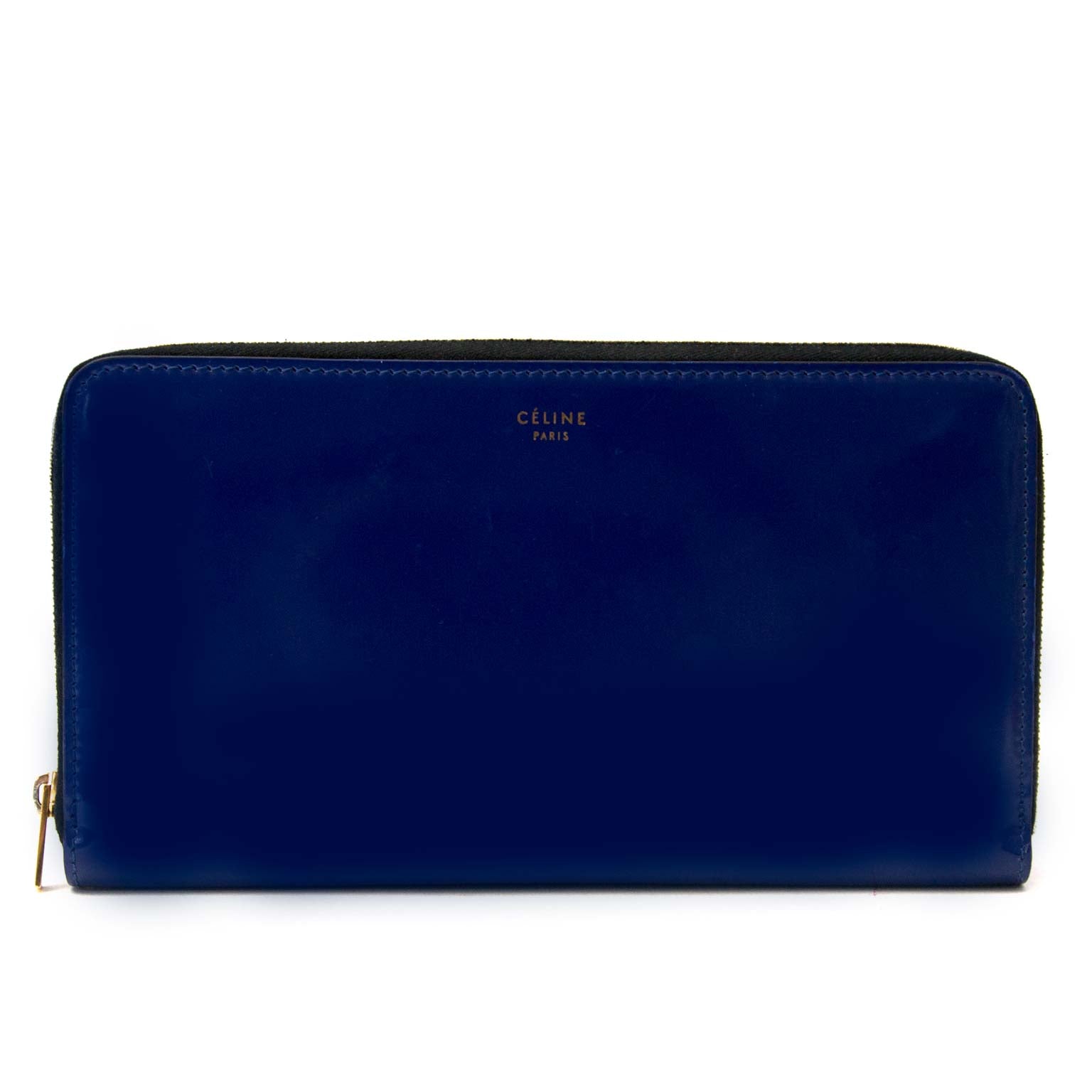 acheter en ligne seconde main Celine Wallet Navy Leather Zip Around