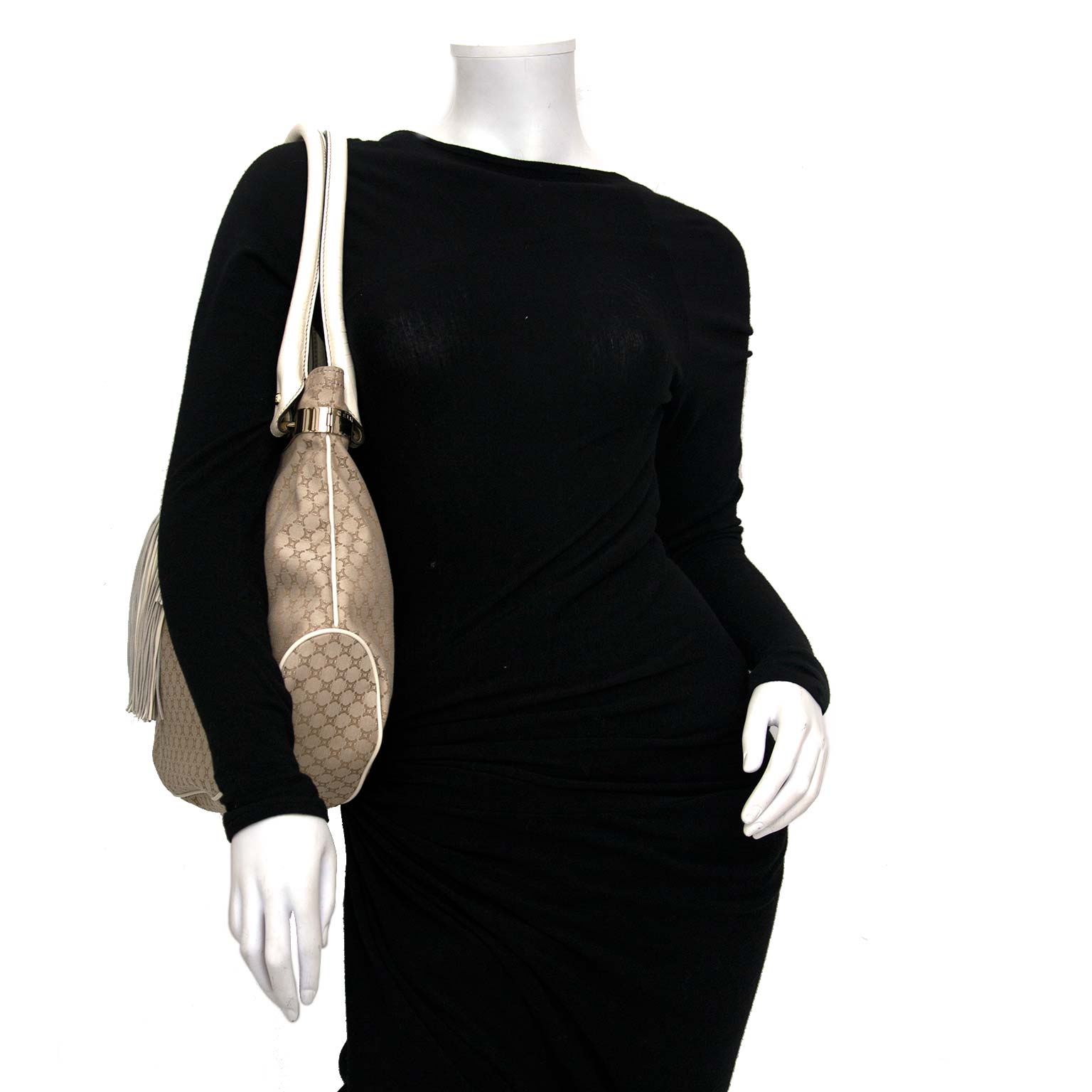 acheter en ligne seconde main Céline Ivory Monogram Canvas Leather Tassel Bag